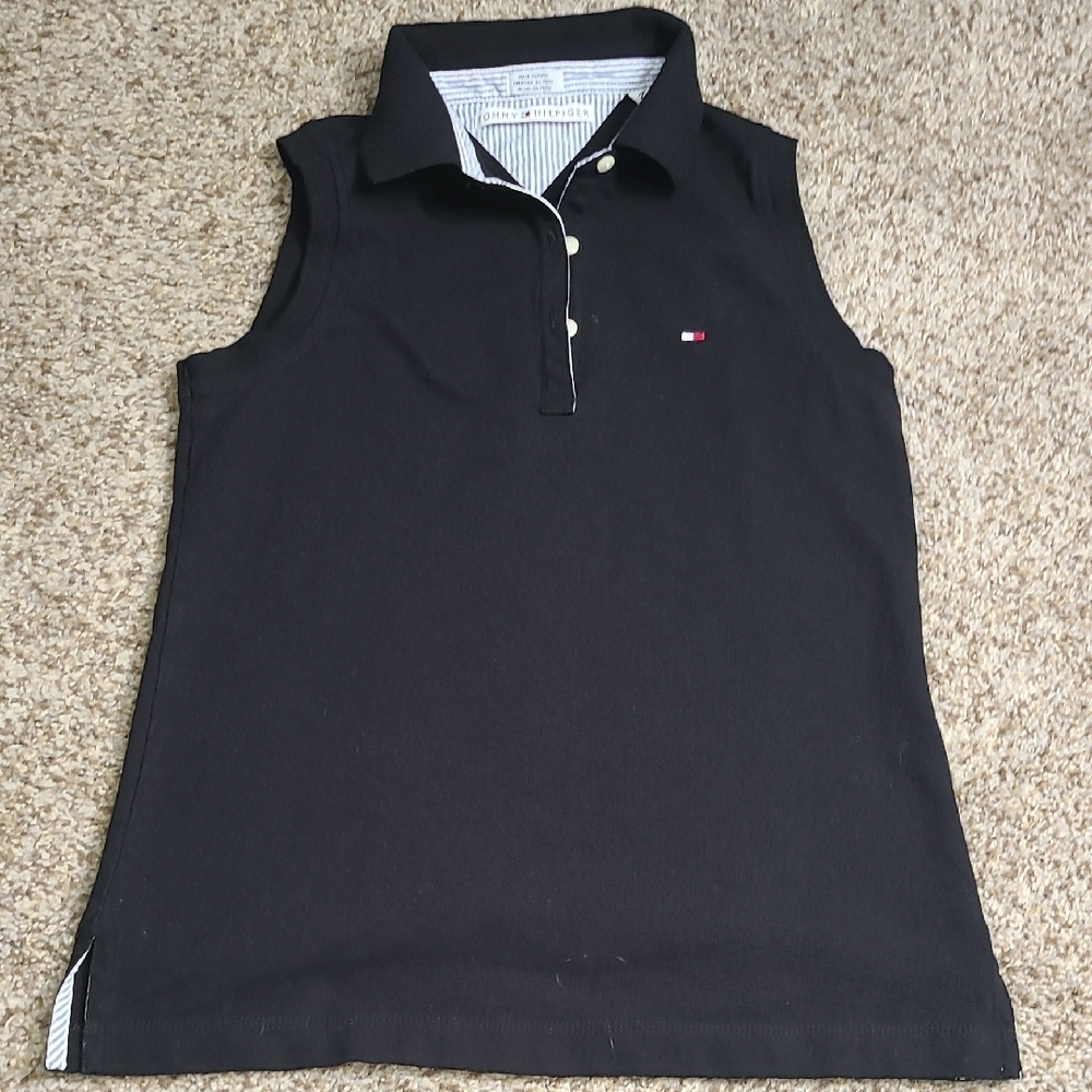 Tommy Hilfiger Women's Black Sleeveless Polo Top
